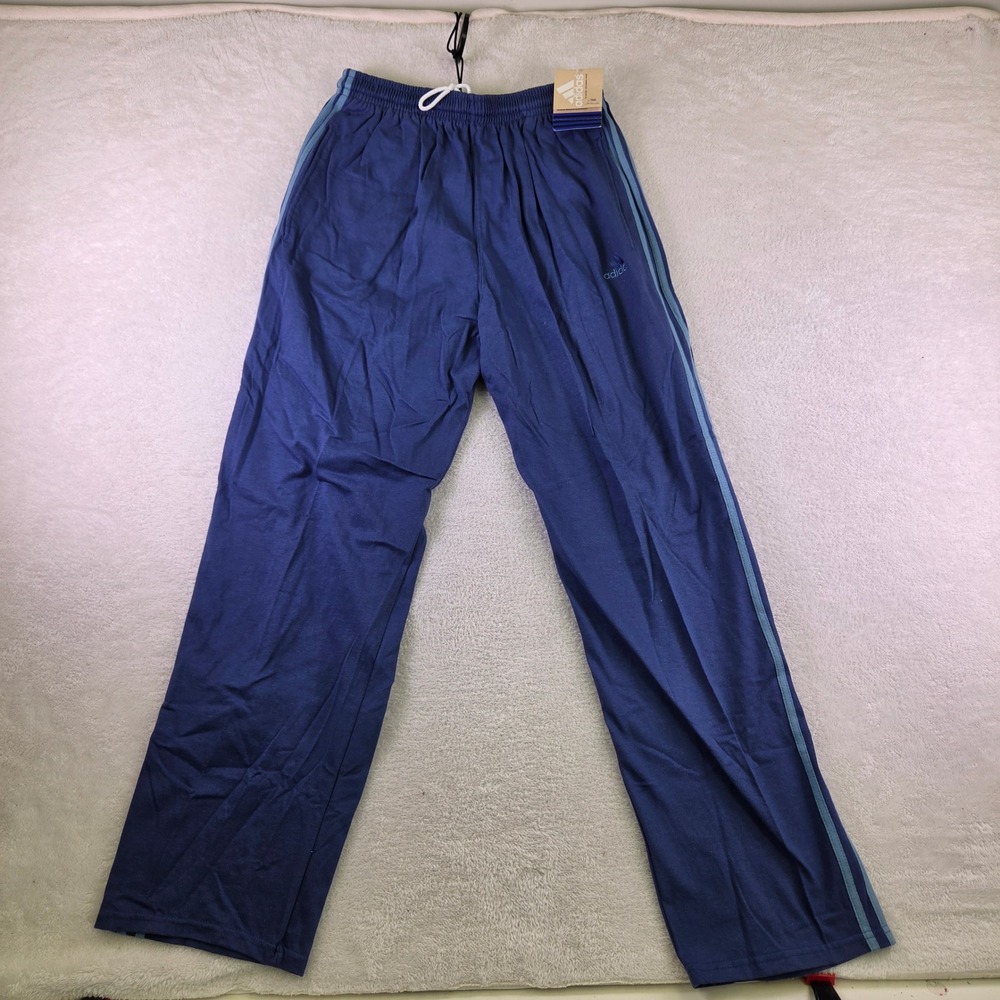 Adidas Mens Track Pants Navy Blue Light Blue Three Stripes Large NWT